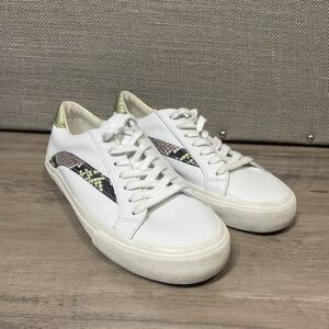 MADEWELL Sidewalk Low Top Sneakers Leather Snake Print Size 7.5 Minimalist White